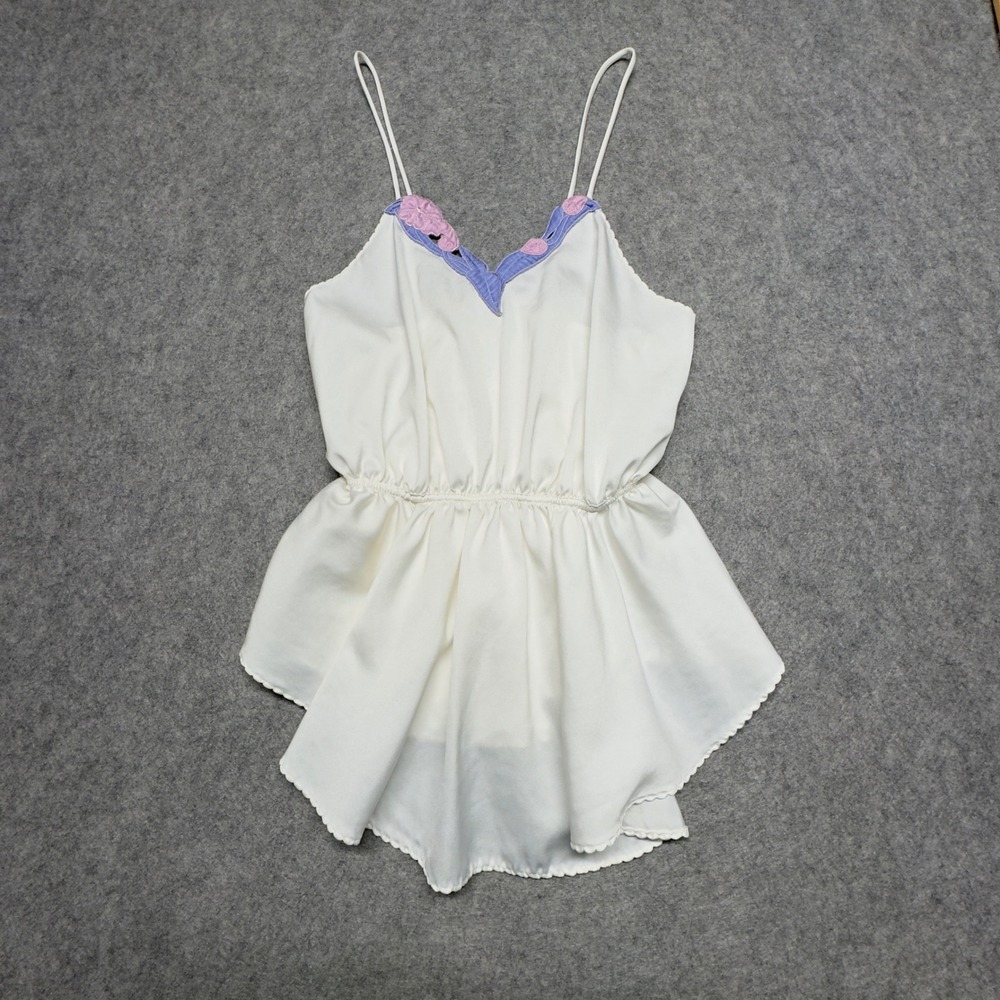 Victoria's Secret Vintage 70s/80s Babydoll Satin Lingerie‎ White Purple Chemise